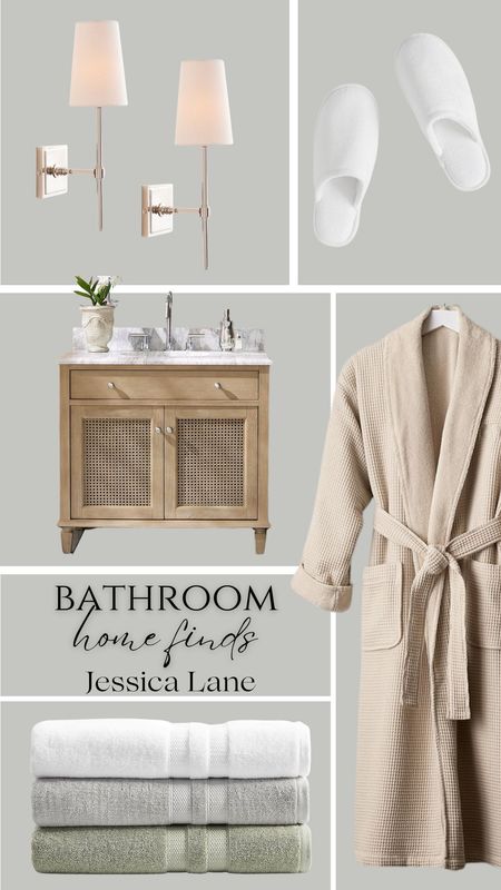 Pottery Barn bathroom furniture, decor and more.Pottery Barn, bath finds, vanity, robe, slippers, wall sconces, bathroom fixtures

#LTKhome #LTKstyletip