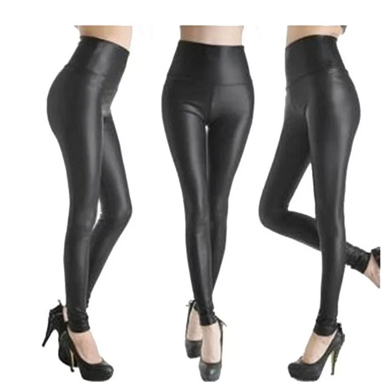 Women Leather Leggings High Waist Pants Stretchy faux Leather Leggings - Walmart.com | Walmart (US)