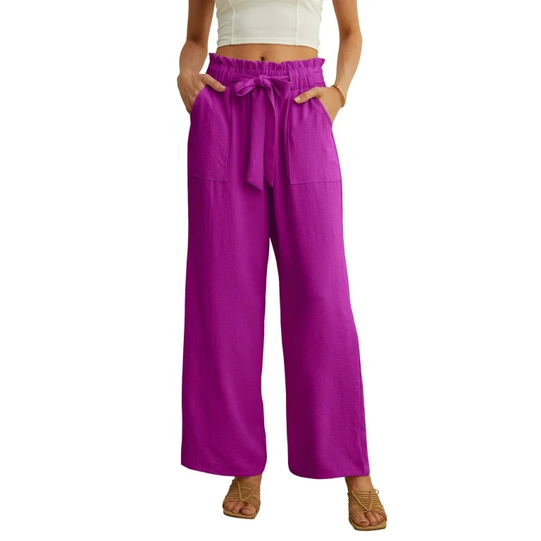 JWD Women's Wide Leg Pants With Pockets High Waist Adjustable Knot Loose Casual Trousers Business... | Walmart (US)