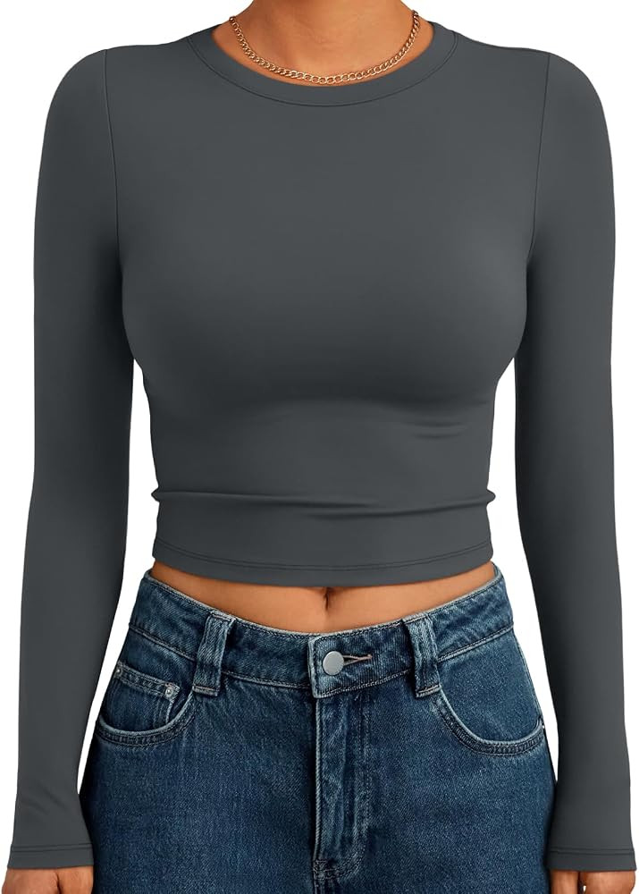 Trendy Queen Womens Long Sleeve Crop Tops Basic Slim Fitted Shirts Fashion 2025 Going Out Y2k Top... | Amazon (US)