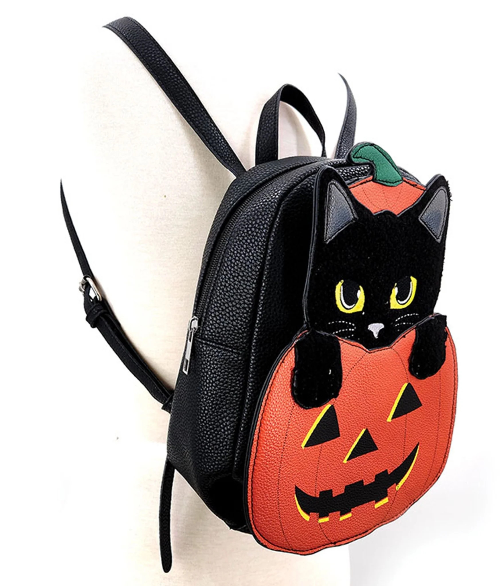 Furry Black Cat In A Pumpkin Mini Backpack | UniqueVintage