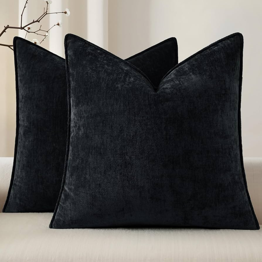 Pallene Fall Black Soft Chenille Velvet Throw Pillow Covers 18x18 Set of 2 | Amazon (US)