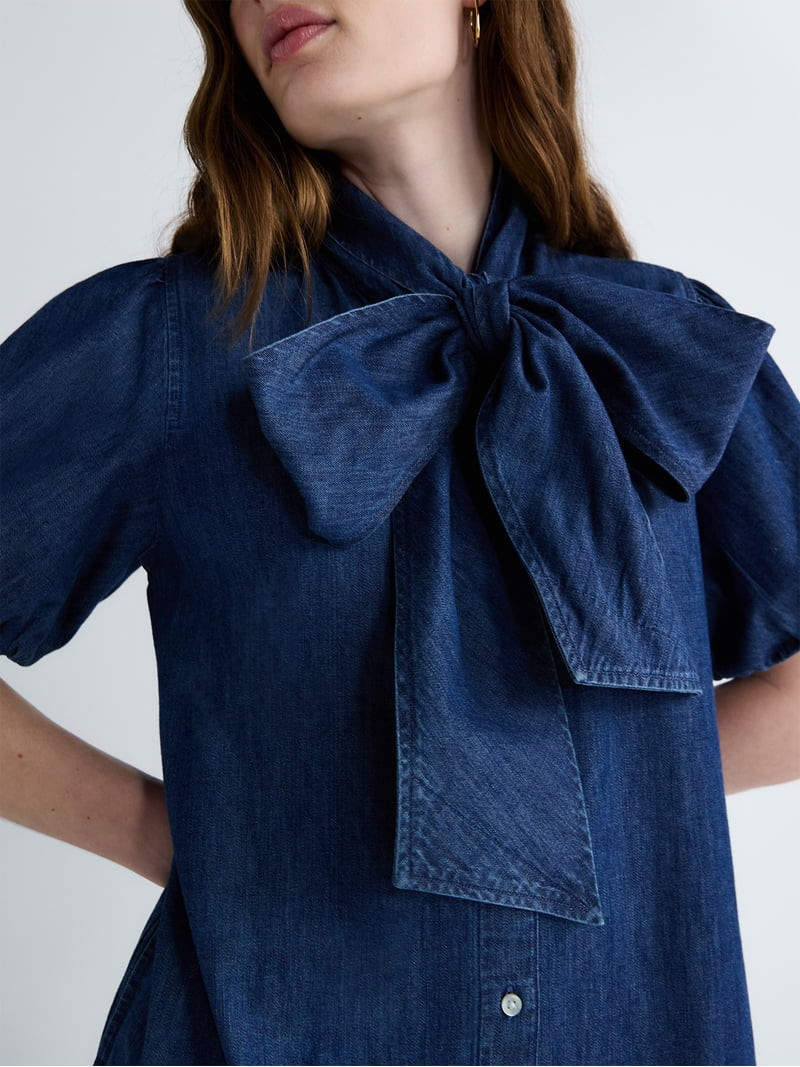 Free Assembly Women's Tie Neck Denim Mini Dress, Sizes XS-XXL | Walmart (US)