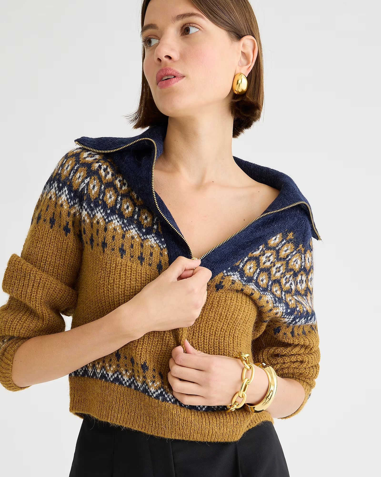 Fair Isle half-zip sweater in brushed yarn | J.Crew US
