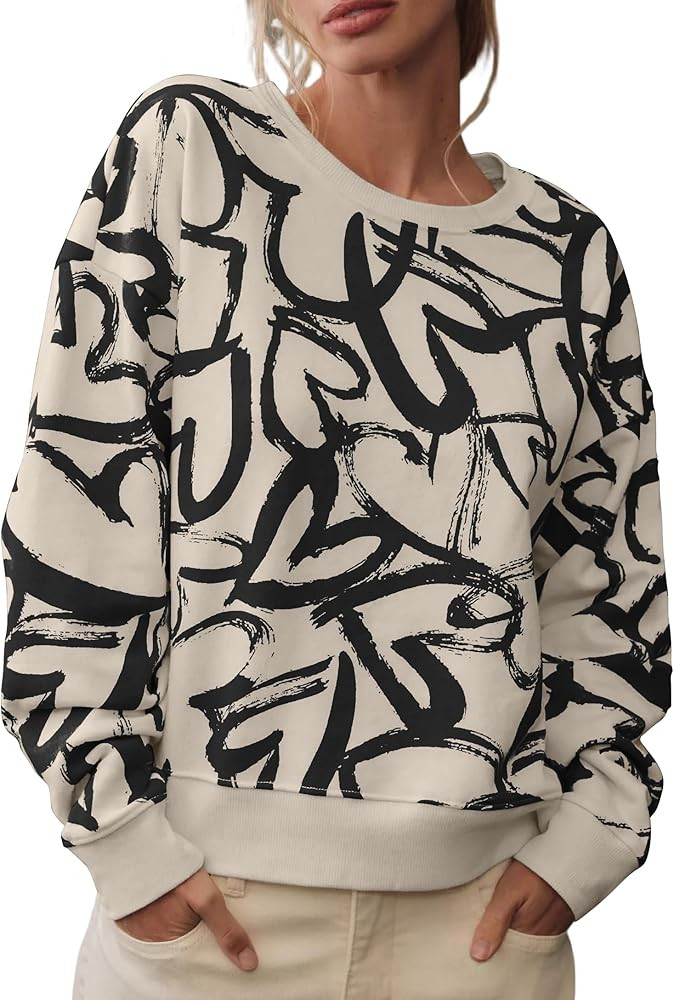 Heart Sweatshirts for Women Casual Long Sleeve Cotton Love Heart Printed Graphic Pullover Tops | Amazon (US)