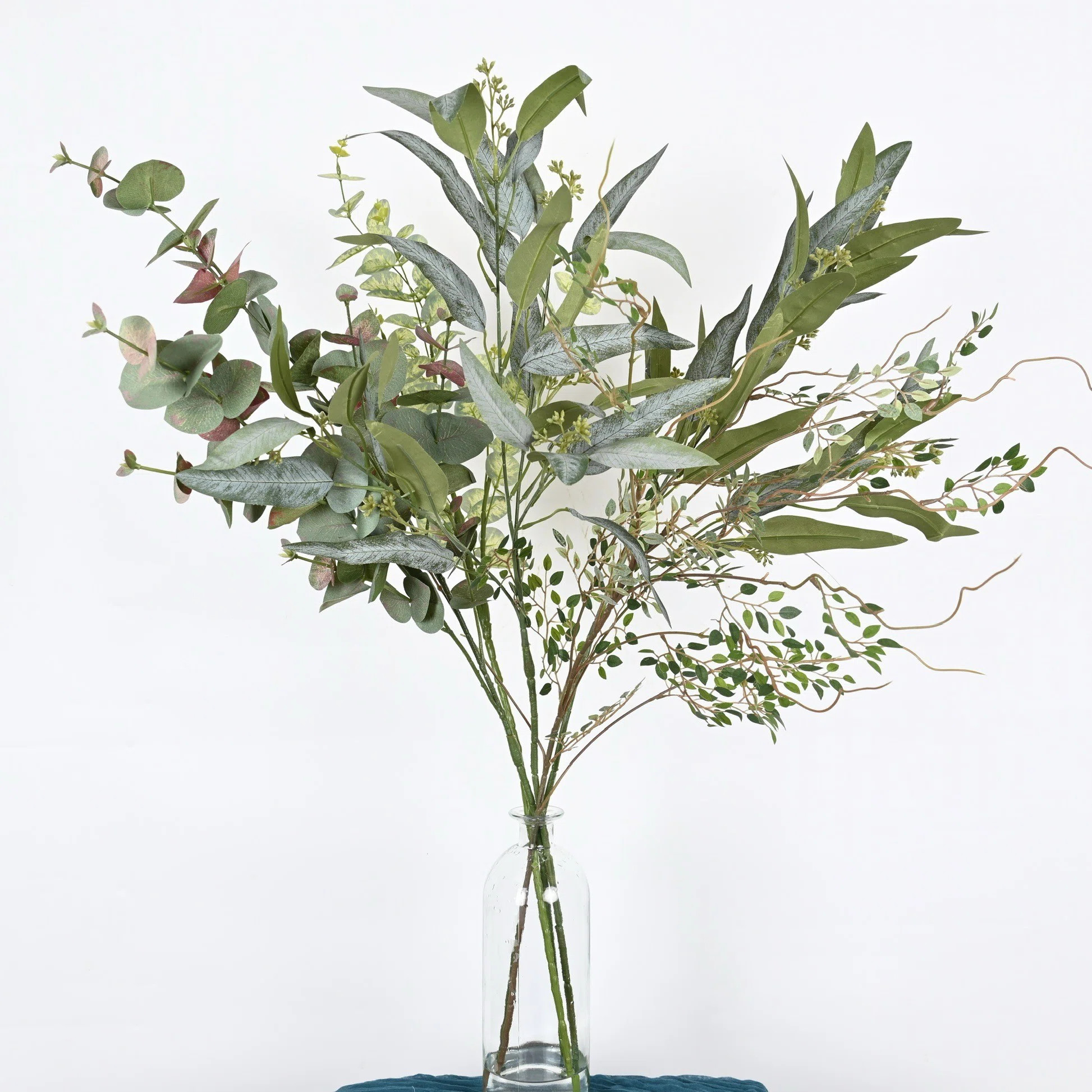 Artificial Farmhouse Greenery Eucalyptus Foliage Faux Sprays With Glass Bottle Faux Water, Long S... | Wayfair North America