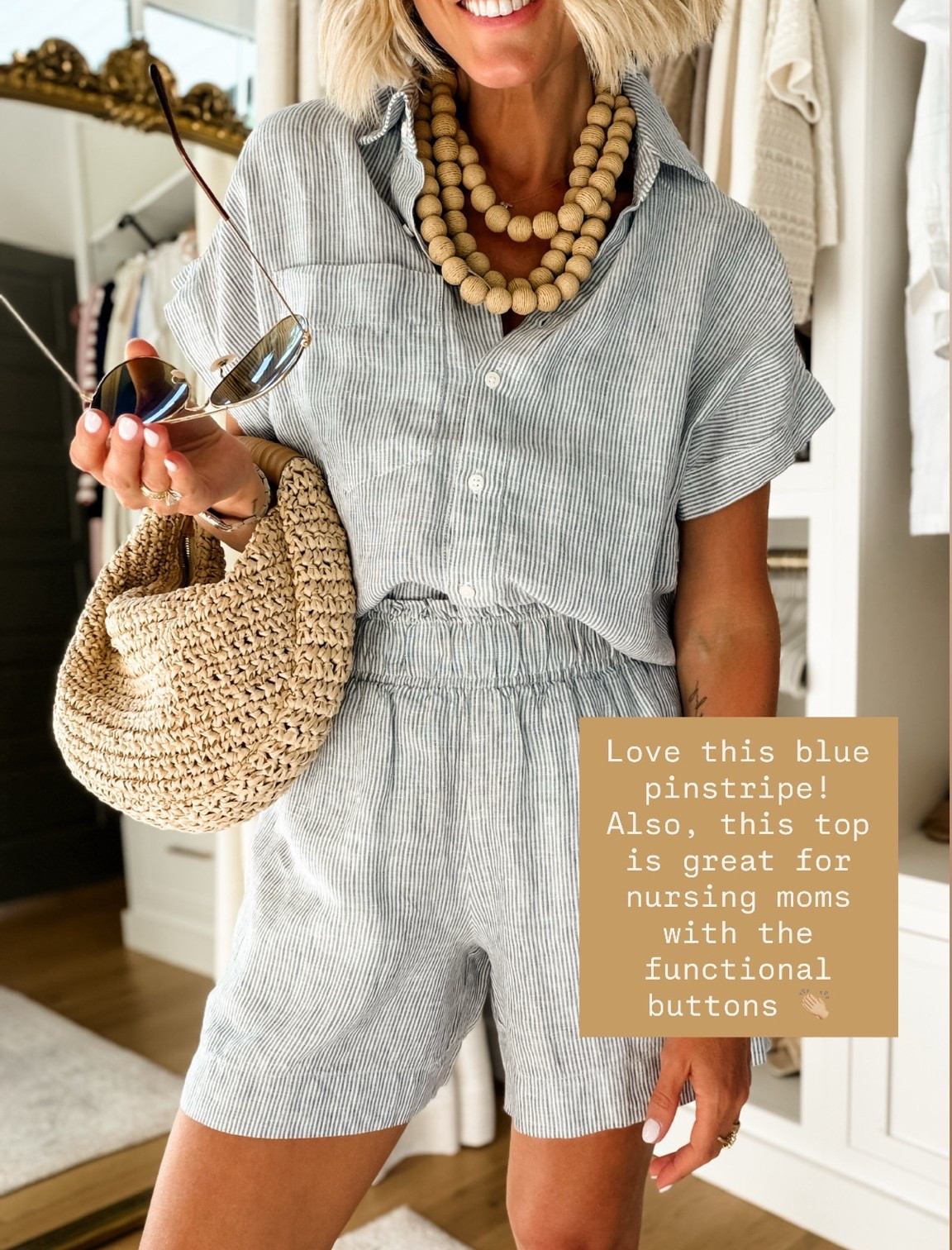 Love this blue pinstripe pattern for the summer! 😍 This is such a great set that you can dress up or down, and great for nursing moms since the buttons are functional! Wearing S! 

Loverly Grey, Quince, matching set, linen set, cover up, vacation looks, summer outfit

#LTKootd #LTKSeasonal