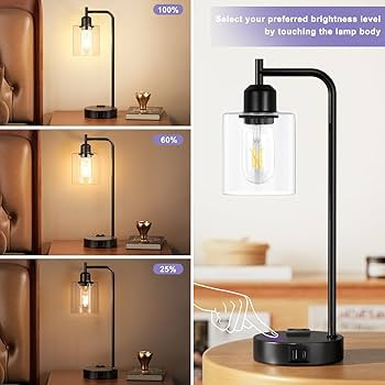 Industrial Touch Table Lamps for Bedrooms Set of 2 - 3-Way Dimmable Nightstand Lamps with USB C+A... | Amazon (US)