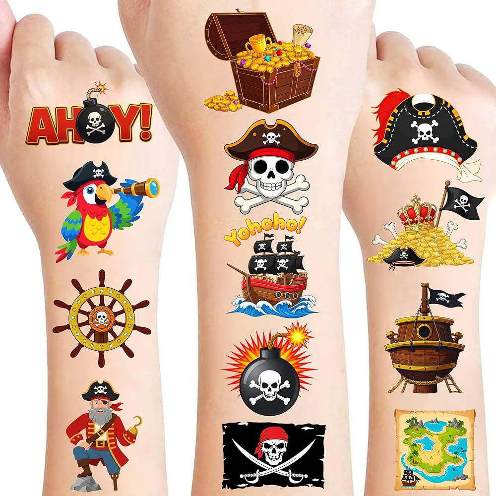 96 PCS Pirate Pre-Cut Temporary Tattoos for Kids, Pirate Ship Nautical Themed Tattoos for Birthda... | Amazon (US)