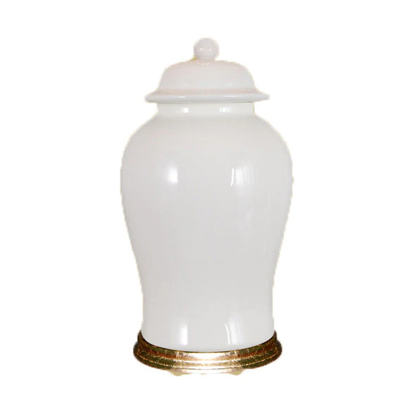 White Ginger Jar with Gold Base | Mintwood Home