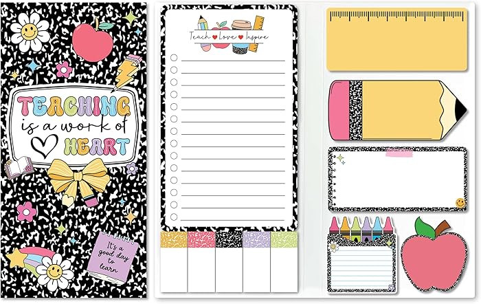 BEAWART Teacher Sticky Notes Set - Teaching is A Work of Heart Set Blackboard Self-Stick Note Pad... | Amazon (US)