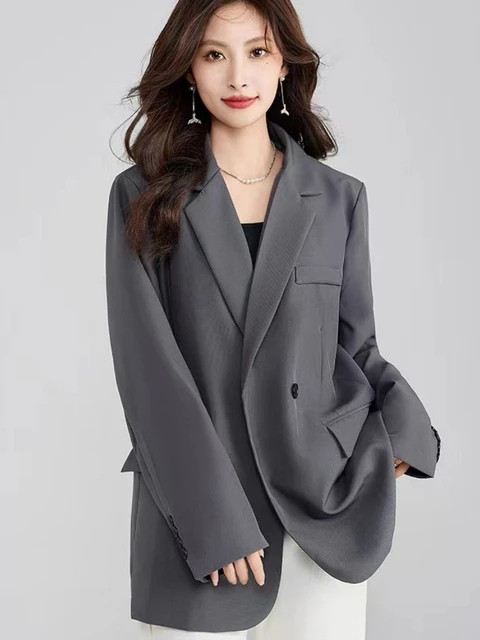 Blazer feminino extragrande cortado cinza, terno da moda coreana, roupas femininas de escritório... | Aliexpress BR (BR)