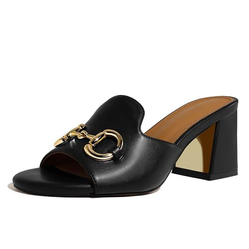 anteikira Women's Square Open Toe Buckle Sandals Slip On High Chunky Block Heel Mules Backless High Heeled Sandals for Women Fashion Summer Heels Black Size10 | Amazon (US)