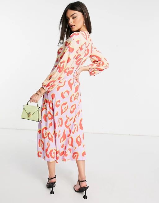 Closet London long sleeve spot print midaxi dress in contrast pastel | ASOS (Global)