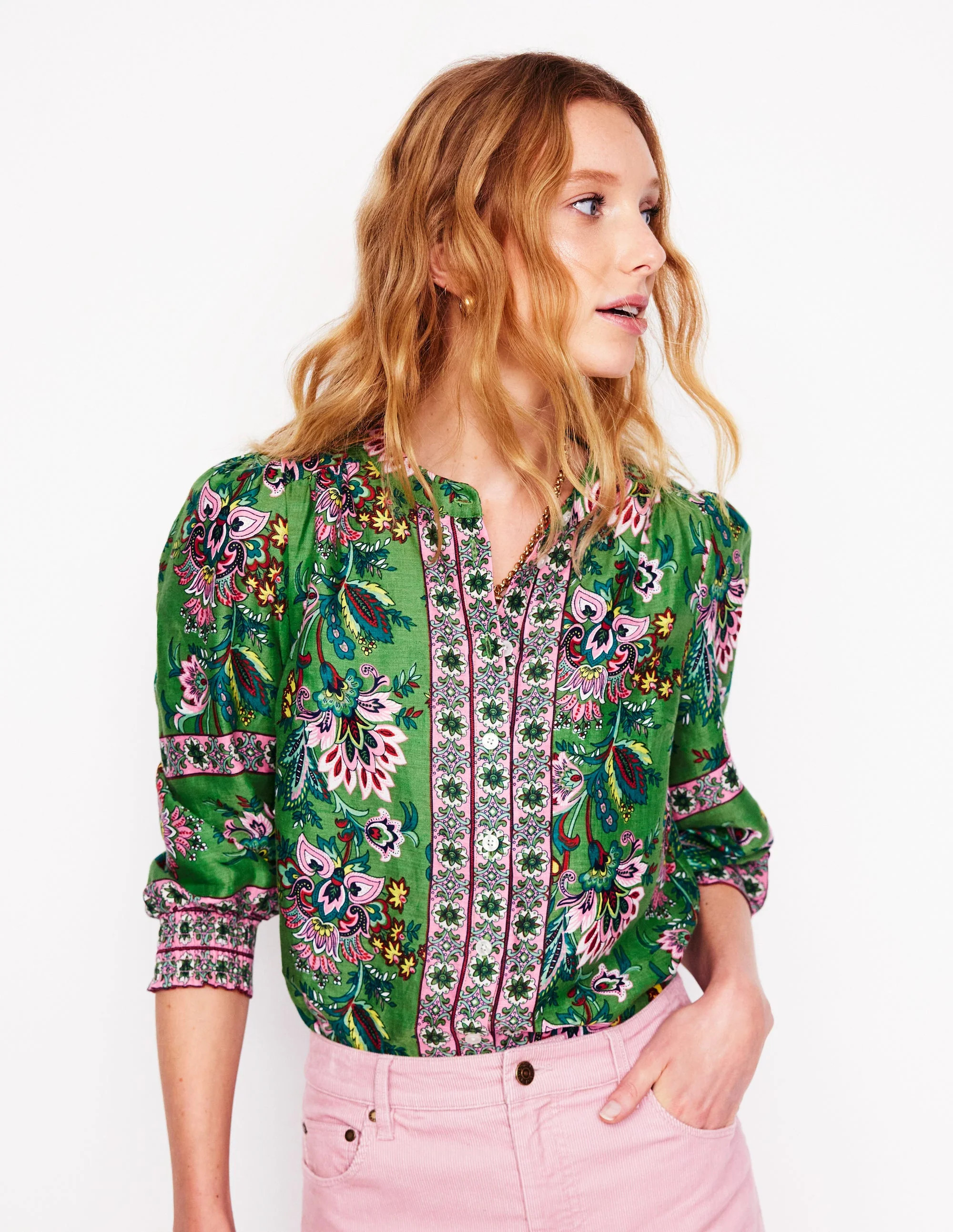 Alicia Linen Top-Green, Botanica Terrace | Boden (US)