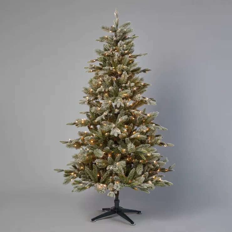6.5' Pre-Lit Indexed Flocked Glittered Balsam Fir Artificial Christmas Tree Clear Lights - Wonder... | Target