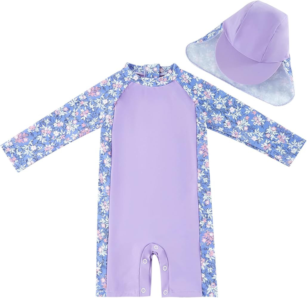 UMELOK Baby and Toddler Girls One Piece Swimsuit Rash Guards with Hat UPF 50 Sun Protection | Amazon (US)