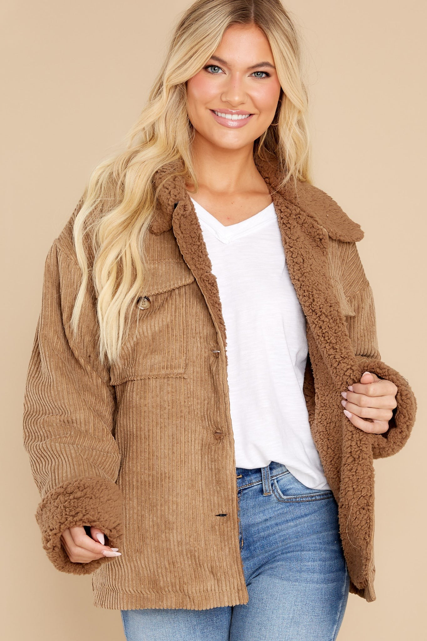 Find Your Groove Camel Corduroy Jacket | Red Dress 