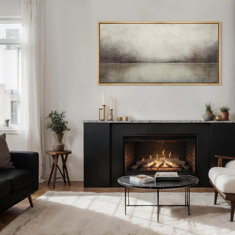 Minimal Landscape Tranquil Neutral Abstract Landscape Retro Moody Extra Large Framed Art Home Dec... | Wayfair North America