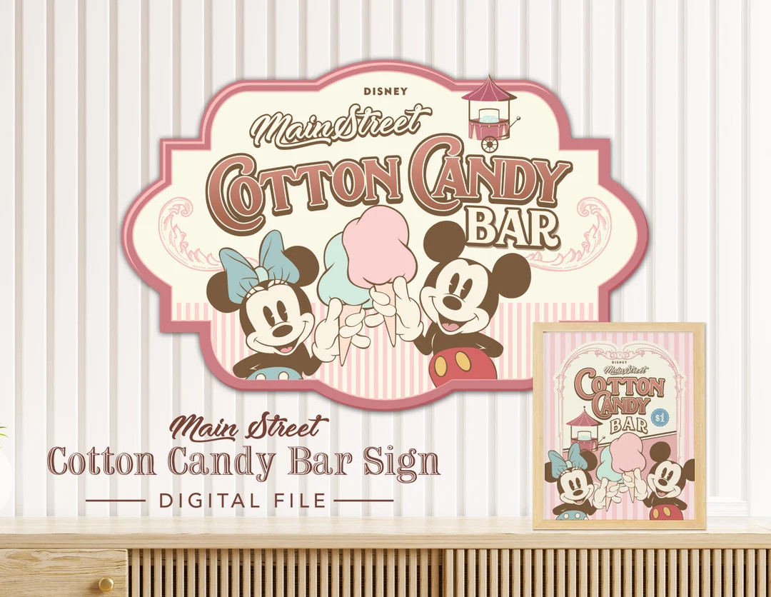 Mickey & Minnie Cotton Candy Bar Sign Main Street Cotton - Etsy | Etsy (US)