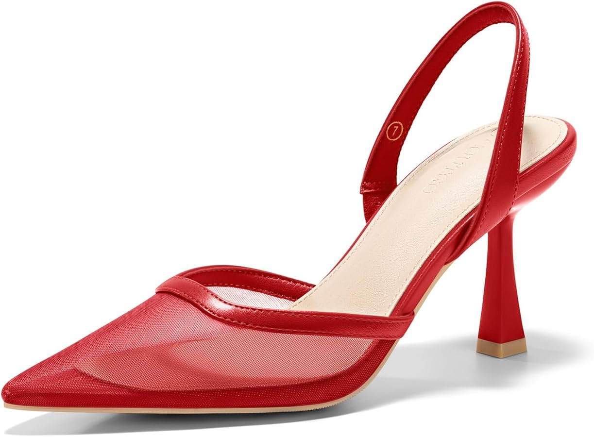 Coutgo Womens Mesh Kitten Heels Slingback Closed Pointed Toe Stiletto Pumps Sandals Sexy Party Dr... | Amazon (US)