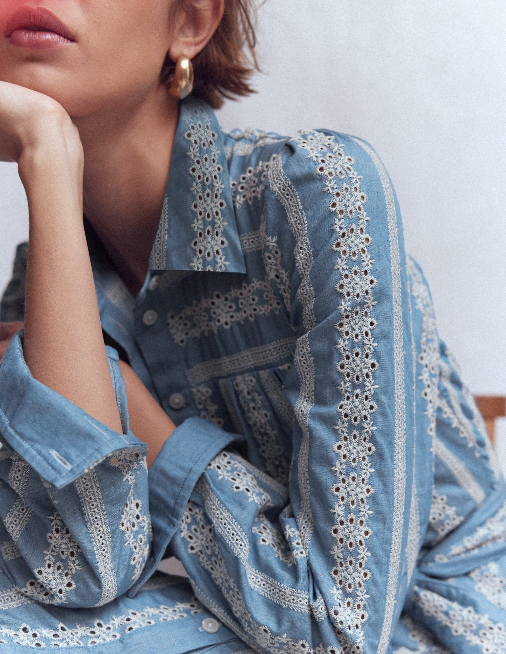 Ellie Cotton Maxi Shirt Dress-Broderie Denim | Boden UK