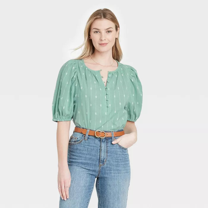 Women's Puff Elbow Sleeve Button-Down Blouse - Universal Thread™ | Target