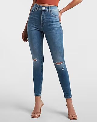High Waisted Supersoft Raw Hem Skinny Jeans | Express
