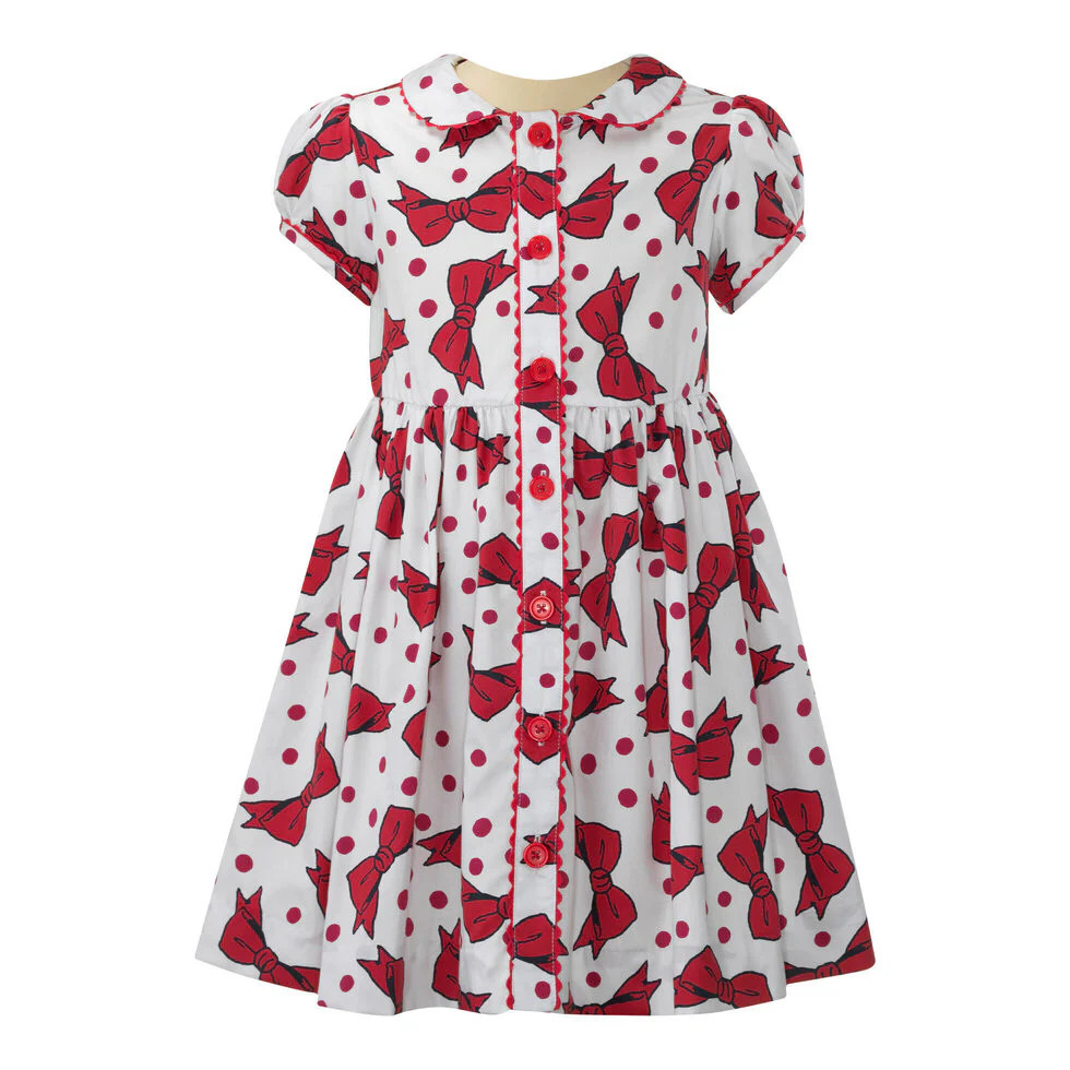 Eloise Red Bow Button-Front Dress | Rachel Riley