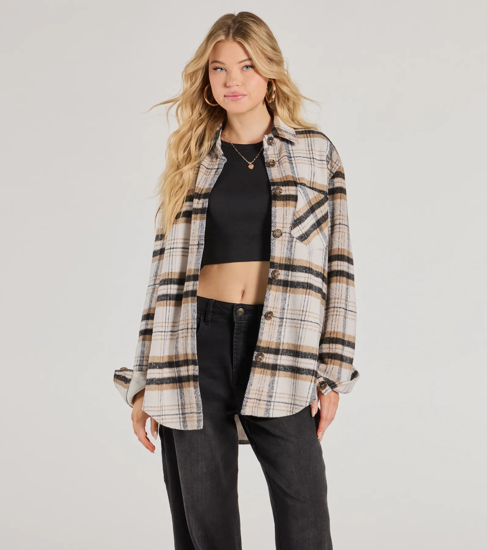 Cozy Layer Plaid Woven Shacket | Windsor Stores