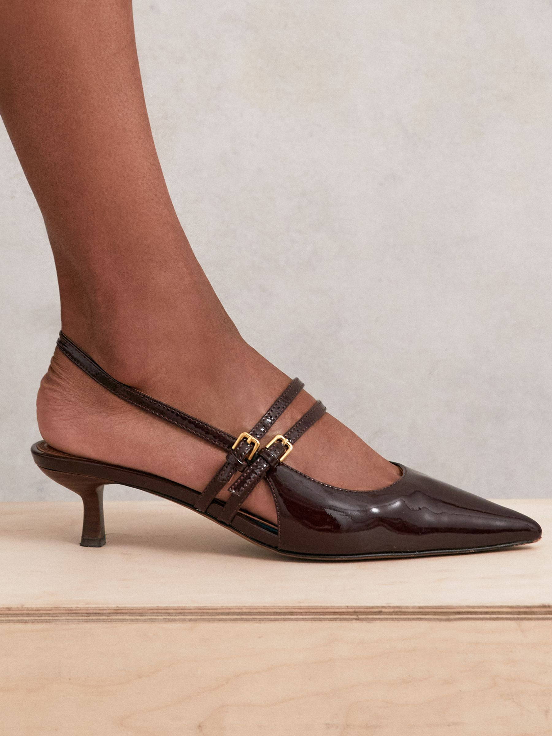 Reiss Leather Slingback Buckle Court Shoes in Oxblood - REISS | Reiss UK
