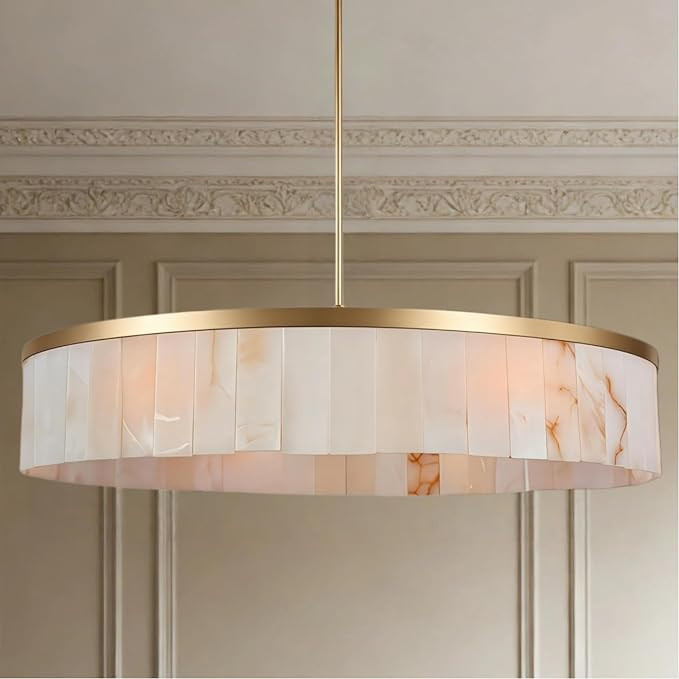 42" Luxury Alabaster Chandelier, Natural Marble Round Pendant Light Large Drum Pendant Chandelier... | Amazon (US)