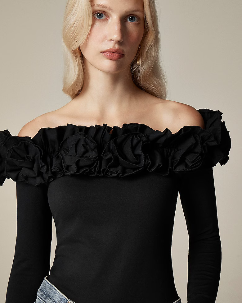 Stretch cotton-blend off-the-shoulder top with rosettes | J. Crew US