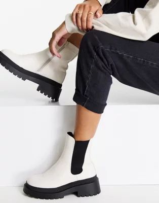 New Look high ankle chunky chelsea boot in off white | ASOS (Global)