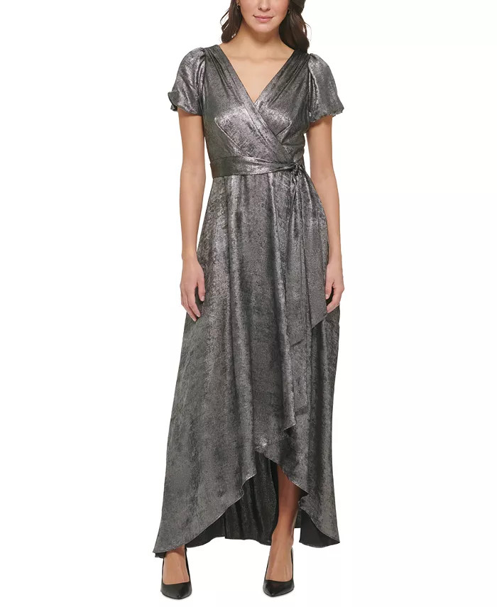 Women's Metallic Foiled Wrap-Front Gown | Macy's
