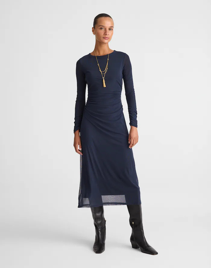 Long-Sleeve Ruched Midi Dress | Madewell