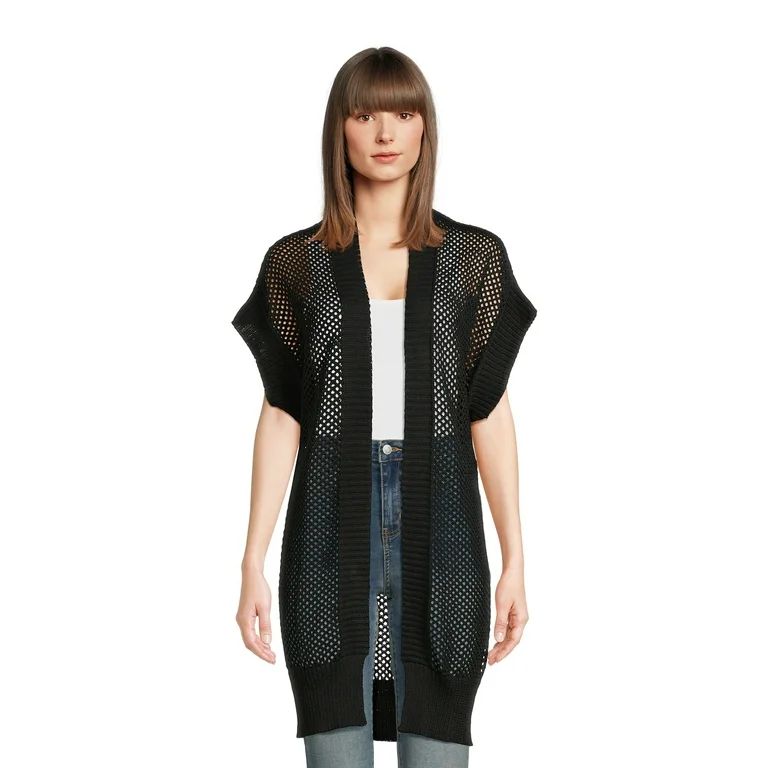 Time and Tru Women's Open Knit Crochet Layering Piece, Black | Walmart (US)