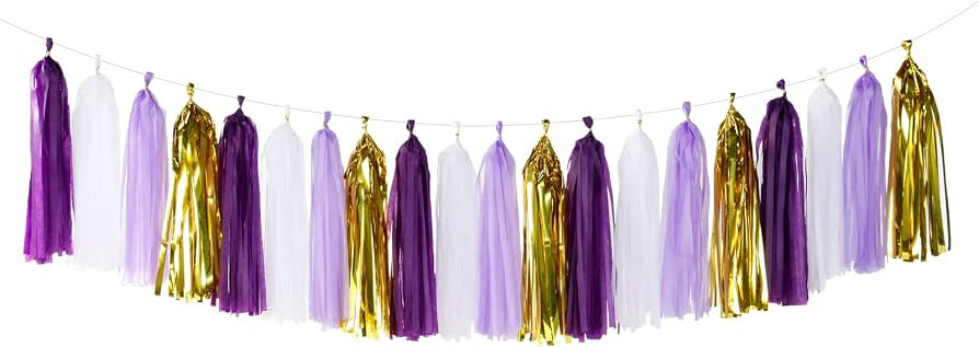 Purple-Gold Party Decoration Tassel Garland - 20pcs Lavender White Gold Birthday Party Supplies T... | Amazon (US)
