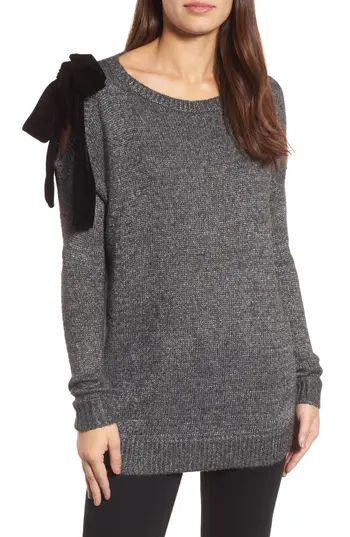 Women's Halogen Velvet Bow Sweater, Size X-Small - Grey | Nordstrom