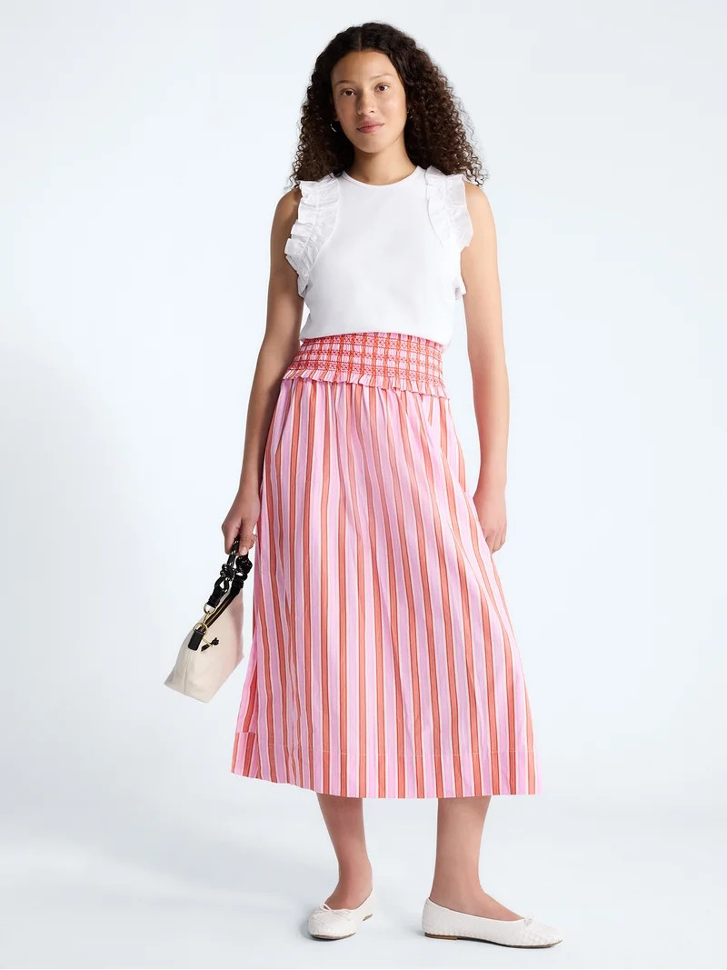 Free Assembly Women's and Women's Plus Striped Cotton Maxi Skirt with Smocked Waist, Sizes XS-4X | Walmart (US)