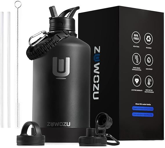 ZUWOZU 1 Gallon Water Bottle Insulated,128oz Large Stainless Steel Water Bottles with Straw, Stra... | Amazon (US)