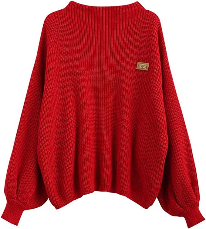 ZAFUL Women's Loose Sweater, Crew Neck Lantern Sleeve Casual Pullover Oversized Knitted Jumper To... | Amazon (US)