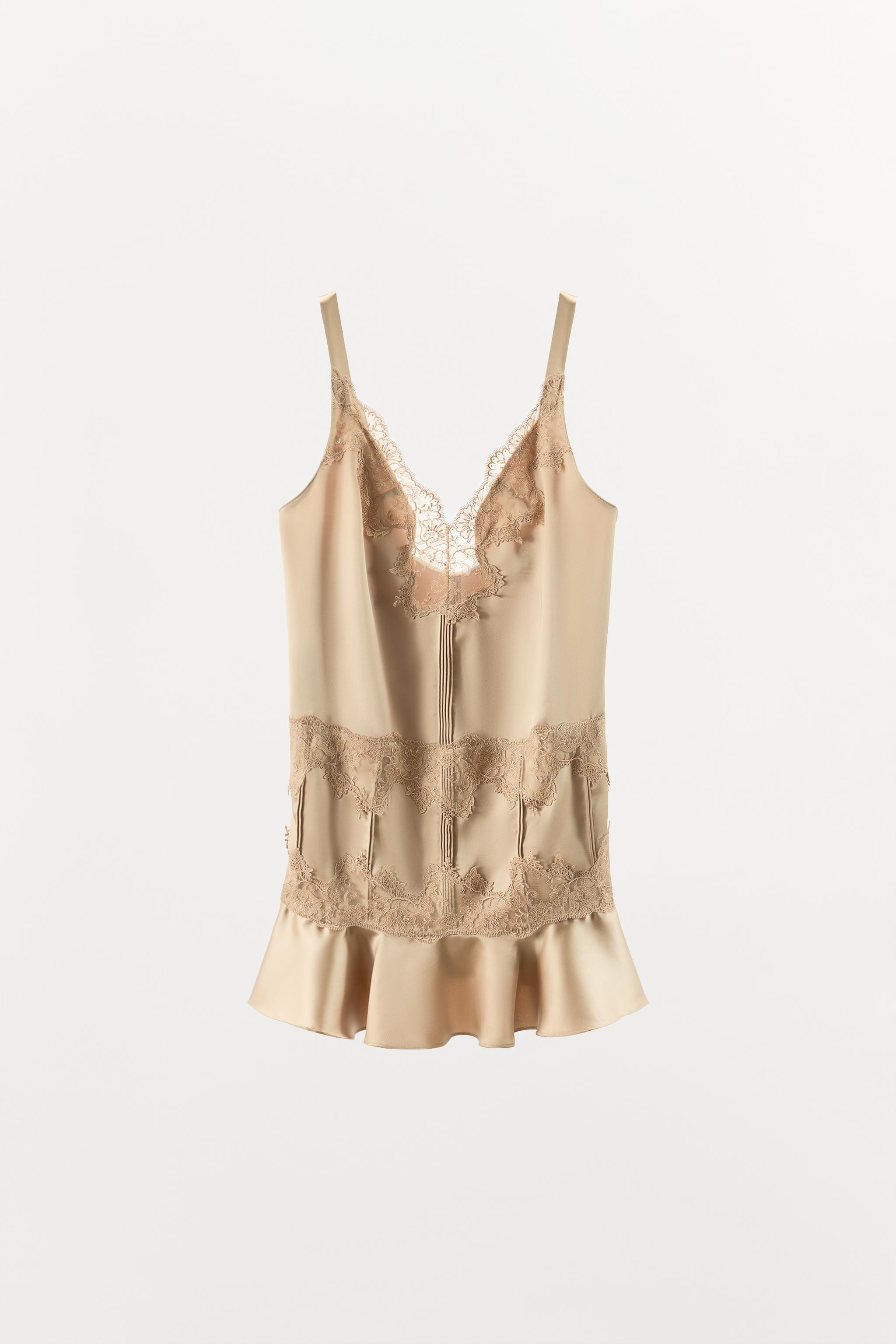 SATIN EFFECT LACE RUFFLED MINI DRESS | Zara US