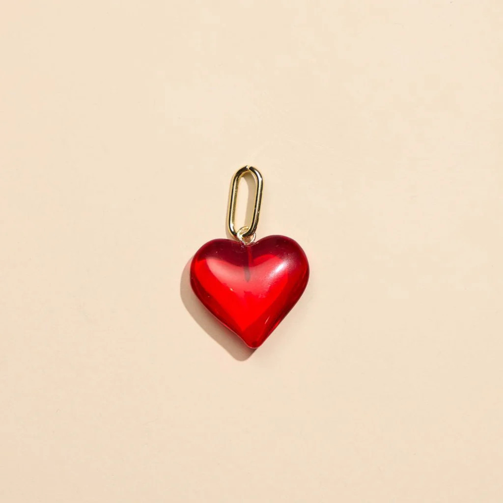 Red Small Acrylic Heart Charm | Nickel and Suede