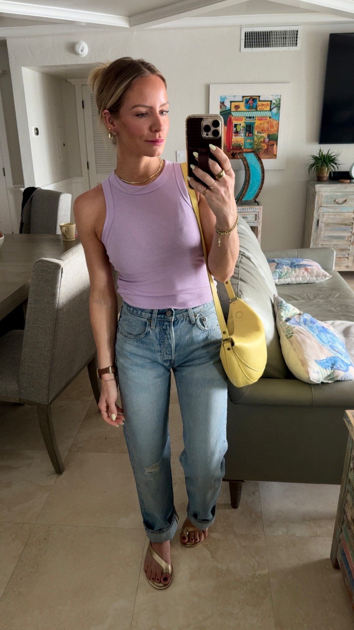 Ootd 

Tank: XS
Jeans: 25

💛 I have the large bag 

Use code LOLAMARE for my Miranda Frye jewels. 