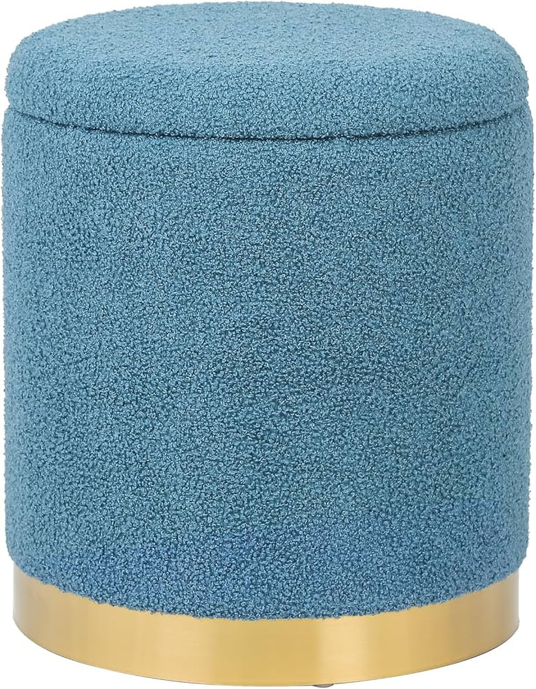 Joveco Boucle Round Storage Ottoman with Removable Lid, Small Upholstered Foot Rest Stool with Go... | Amazon (US)