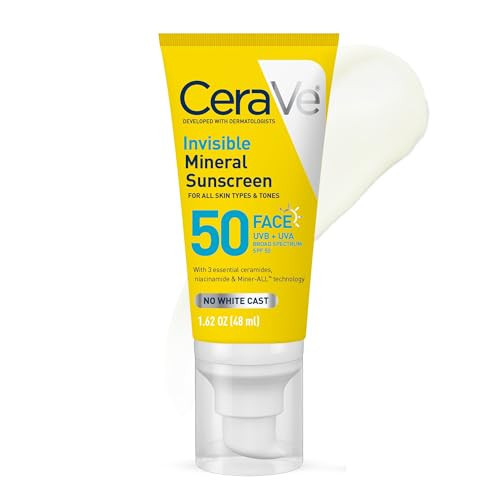 CeraVe Invisible Mineral Sunscreen SPF 50, Face Sunscreen for Sensitive Skin With Zinc Oxide & Titanium Dioxide, Vitamin E + Niacinamide + Ceramides, Oil Free, Travel Size 1.62 oz | Amazon (US)