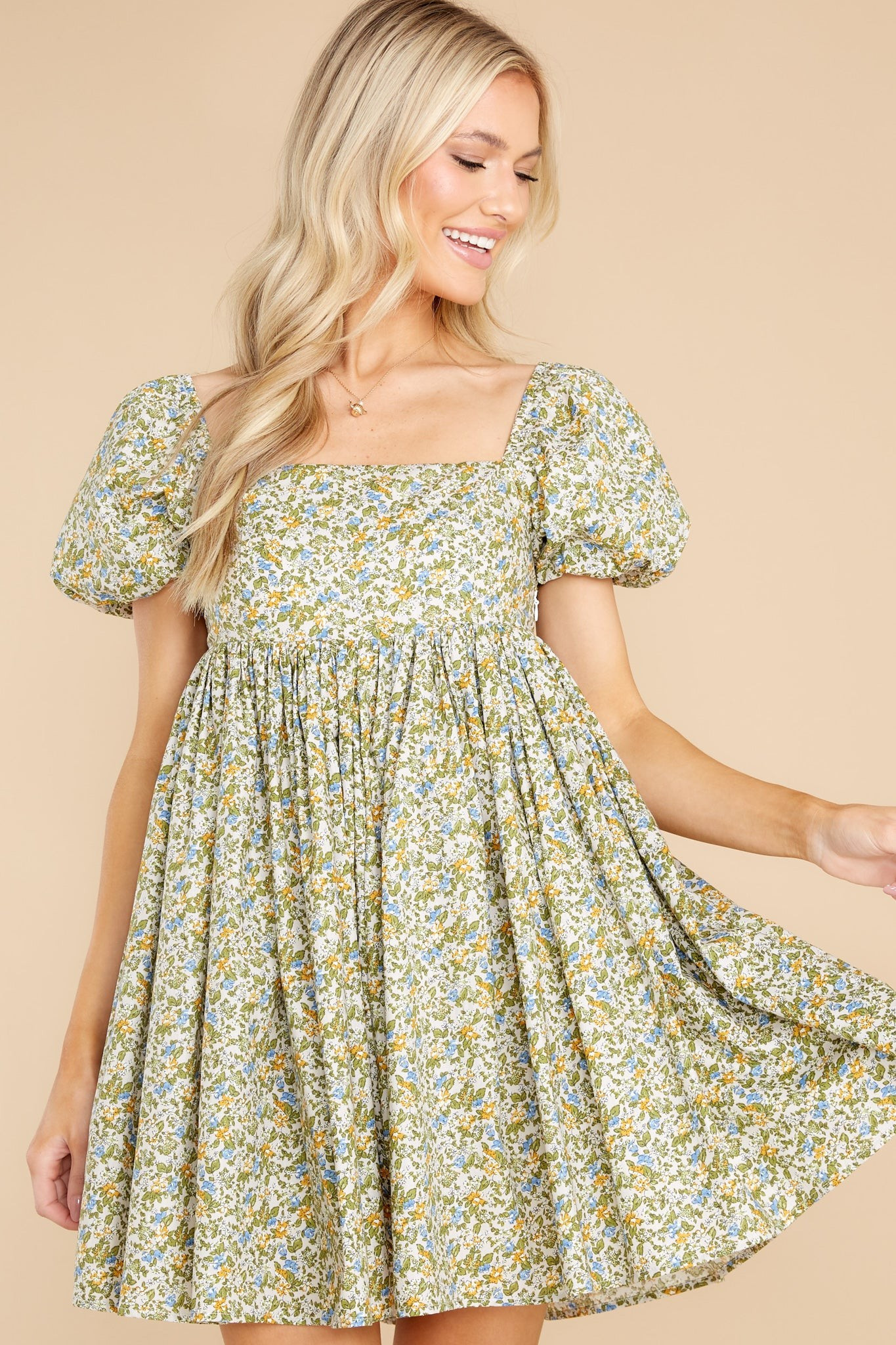 Forces of Nature Green Floral Print Dress | Red Dress 