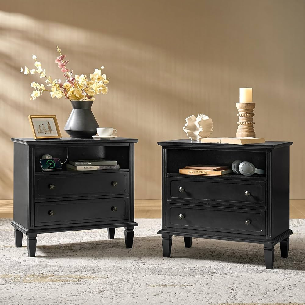 HULALA HOME Nightstand with Charging Station, Farmhouse End Table with USB Ports and Outlets, Flu... | Amazon (US)