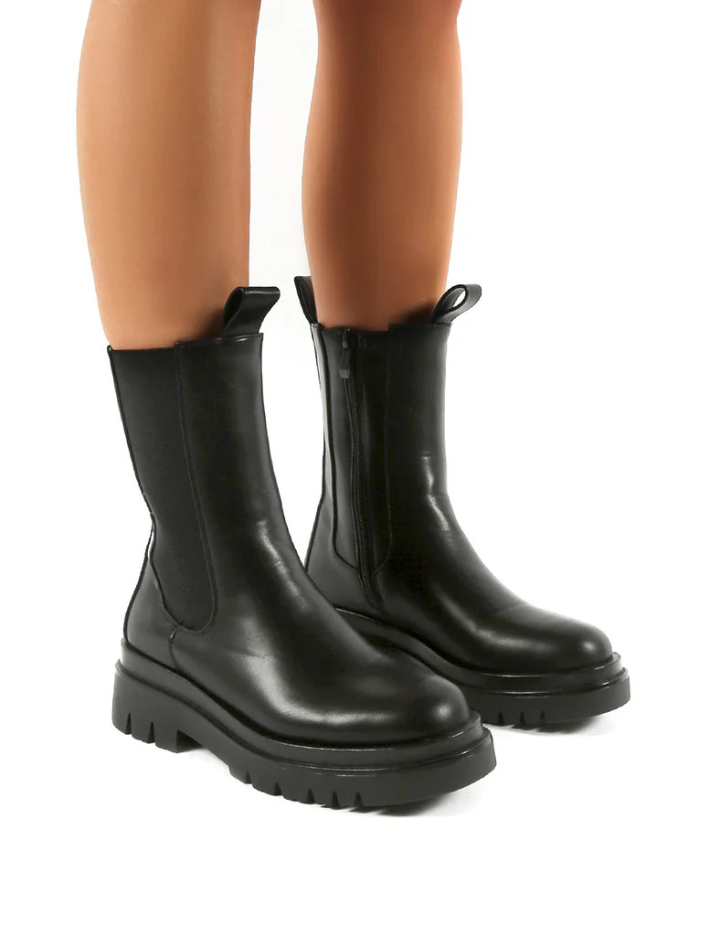 Tania Black Chunky Sole Zip Ankle Boot | Public Desire